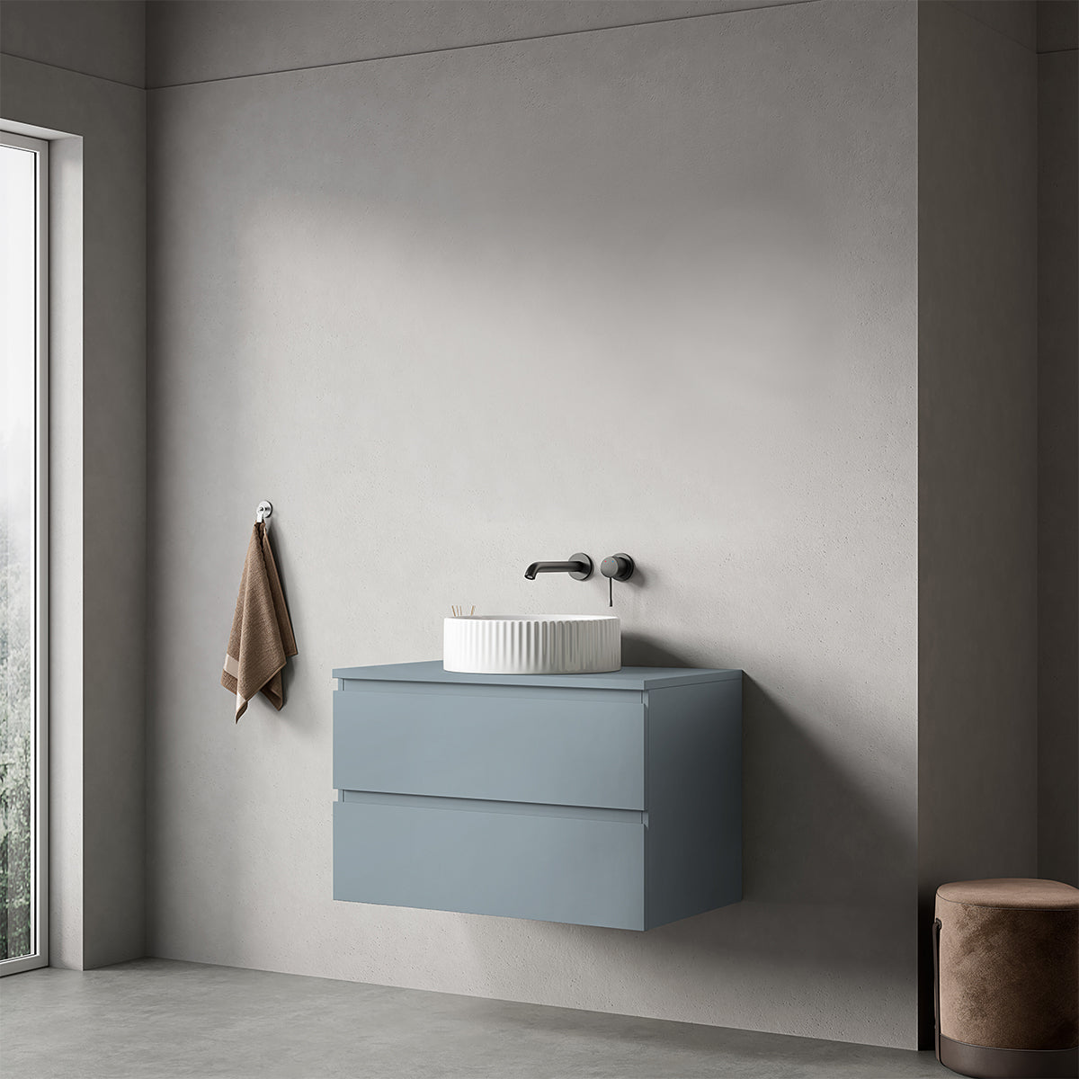 Mobile bagno sospeso 80 cm Blu Avio per Lavabo d'appoggio Senza Specchio - Fiji Paint Top