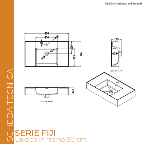 Lavabo centrale in resina 80 cm - Fiji Meda (25688769)