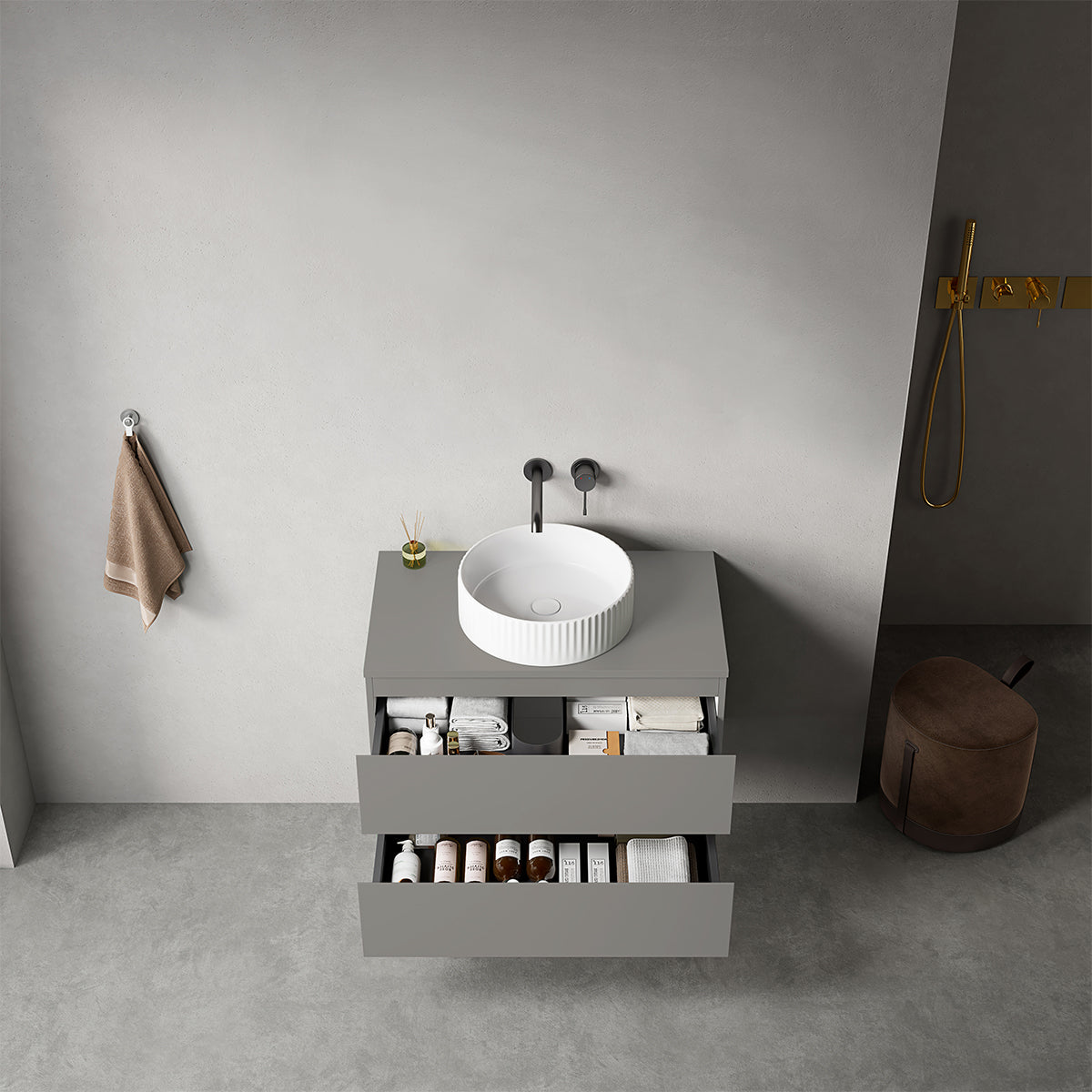 Mobile bagno sospeso 80 cm Grigio Londra per Lavabo d'appoggio Senza Specchio - Fiji Paint Top