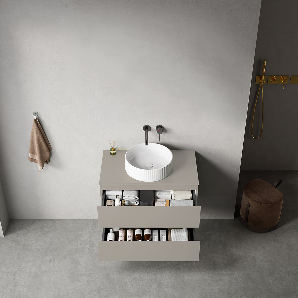 Mobile bagno sospeso 80 cm Grigio Cenere per Lavabo d'appoggio Senza Specchio - Fiji Paint Top
