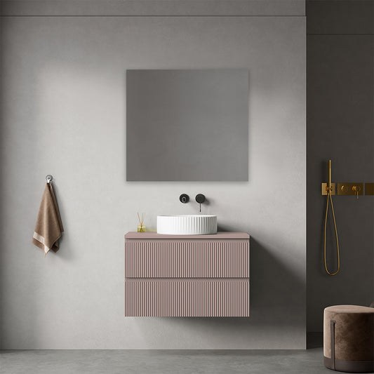 Mobile bagno sospeso cannettato 80 cm Rosa Retrò per Lavabo d'appoggio Specchio Quadro - Fiji Paint Top Canneté