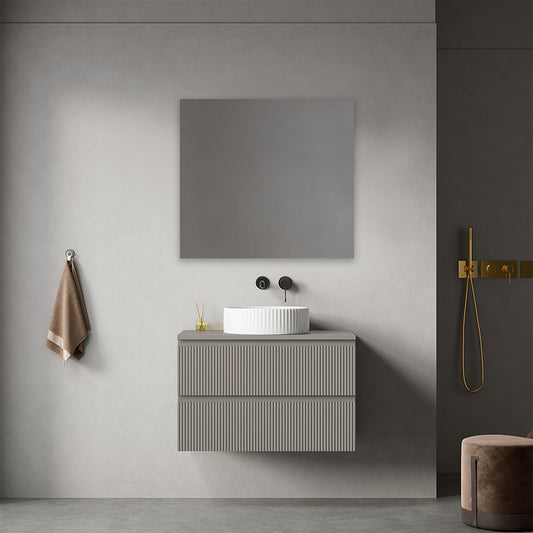 Mobile bagno sospeso cannettato 80 cm Grigio Cenere per Lavabo d'appoggio Specchio Quadro - Fiji Paint Top Canneté