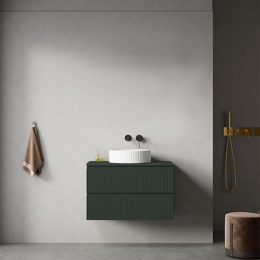 Mobile bagno sospeso cannettato 80 cm Verde Comodoro per Lavabo d'appoggio Senza Specchio - Fiji Paint Top Canneté