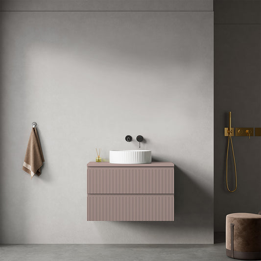 Mobile bagno sospeso cannettato 80 cm Rosa Retrò per Lavabo d'appoggio Senza Specchio - Fiji Paint Top Canneté