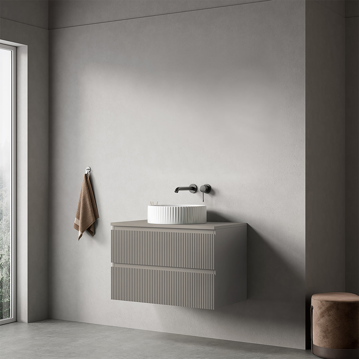 Mobile bagno sospeso 80 cm Grigio Cenere per Lavabo d'appoggio Senza Specchio - Fiji Paint Top
