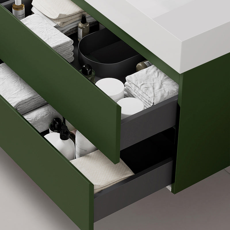 60cm suspended bathroom cabinet Green Comodoro Resin washbasin without mirror - Fiji Paint