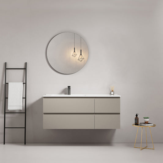 Mobile bagno sospeso 120 cm Grigio Cenere Lavabo a Sinistra in Ceramica Specchio Tondo - Fiji Paint