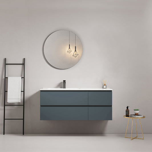 Mobile bagno sospeso 120 cm Blu Mare Lavabo a Sinistra in Ceramica Specchio Tondo - Fiji Paint