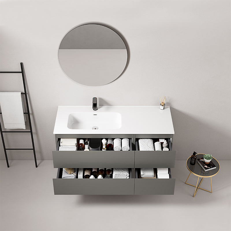 Mobile bagno sospeso 120 cm Grigio Londra Lavabo a Sinistra in Ceramica Specchio Tondo - Fiji Paint