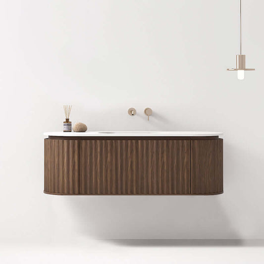 Mobile Bagno 140 cm  Sospeso Rovere Scuro Sospeso Senza Specchio - Reid