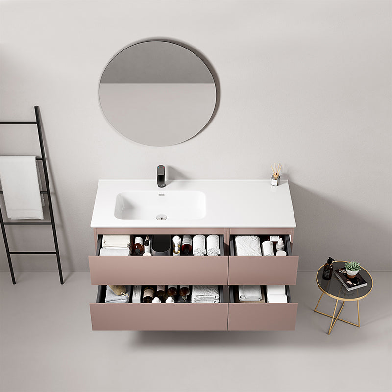 Mobile bagno sospeso 120 cm Rosa Retro Lavabo a Sinistra in Ceramica Specchio Tondo - Fiji Paint