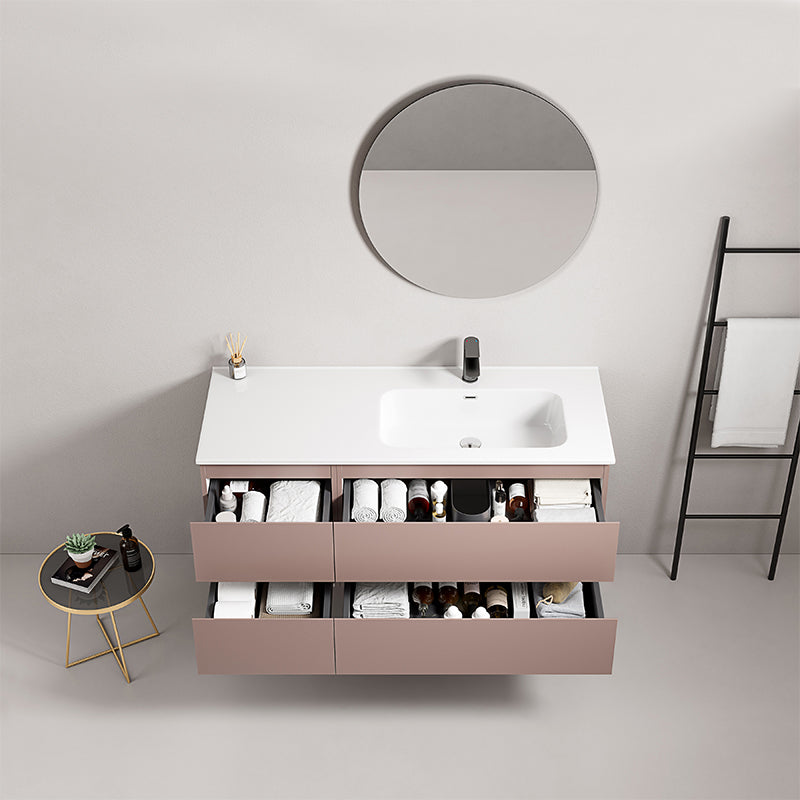 Mobile bagno sospeso 120 cm Rosa Retro Lavabo a Destra in Ceramica Specchio Tondo - Fiji Paint