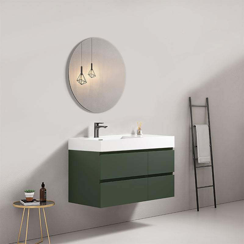 Mobile bagno sospeso 100 cm Verde Comodoro Lavabo a Sinistra in Resina Specchio Tondo - Fiji Paint