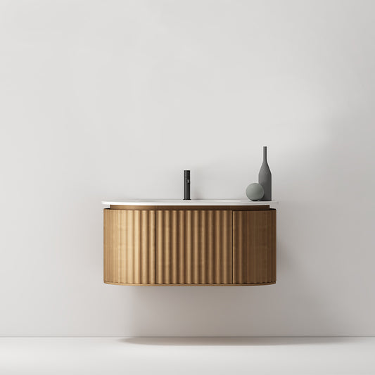 Mobile Bagno 100 cm Sospeso Rovere Scuro Senza Specchio - Reid