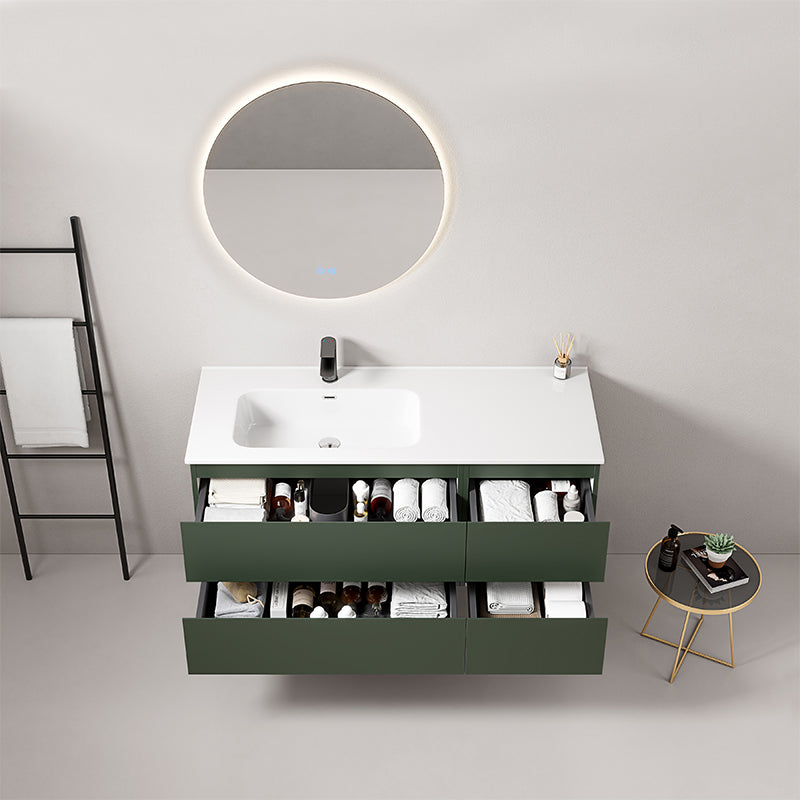 Mobile bagno sospeso 120 cm Verde Comodoro Lavabo a Sinistra in Ceramica Specchio Tondo Retroilluminato - Fiji Paint