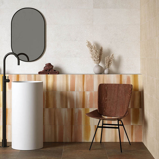 Natural Unrectified Cement Effect Ceramic Wall Tile 25x75 9.5mm Materia Wall Decor Nuance Warm - Herberia
