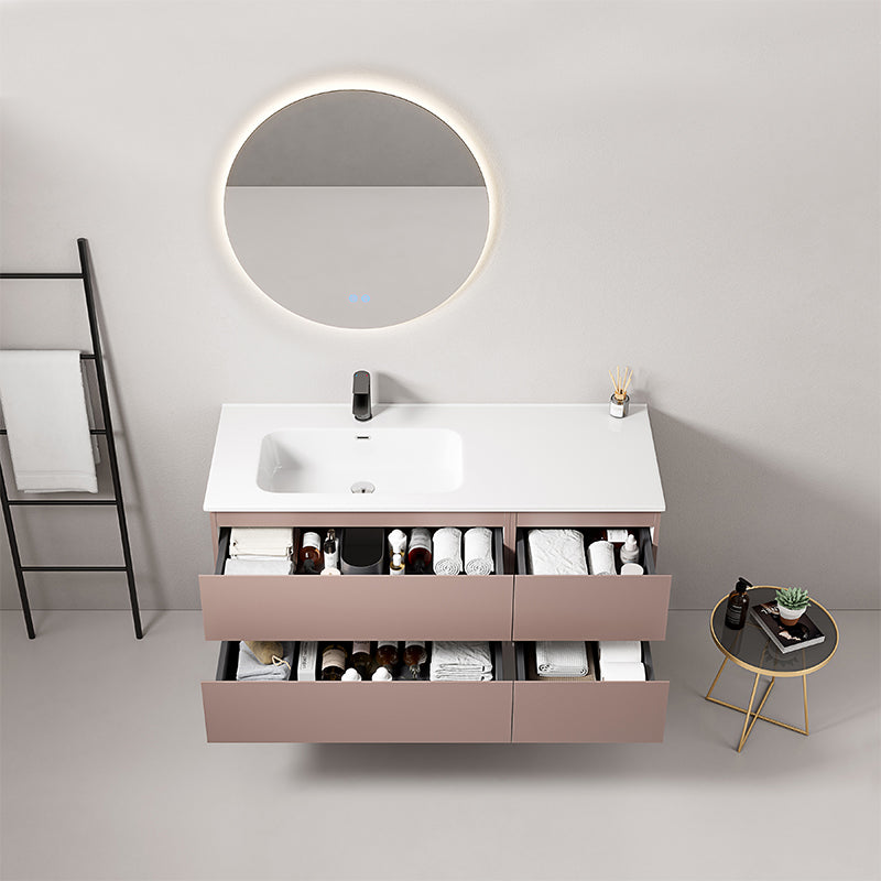 Mobile bagno sospeso 120 cm Rosa Retro Lavabo a Sinistra in Ceramica Specchio Tondo Retroilluminato - Fiji Paint