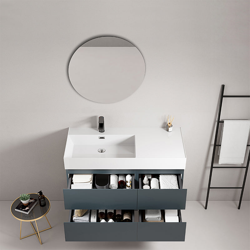 Mobile bagno sospeso 100 cm Blu Mare Lavabo a Sinistra in Resina Specchio Tondo - Fiji Paint