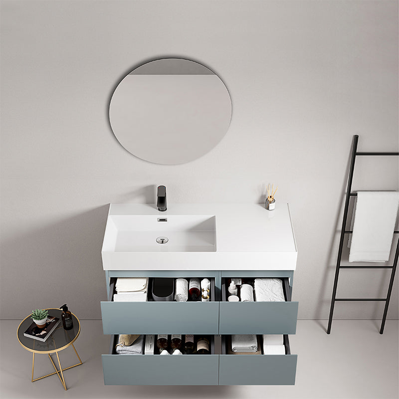 Mobile bagno sospeso 100 cm Blu Avio Lavabo a Sinistra in Resina Specchio Tondo - Fiji Paint