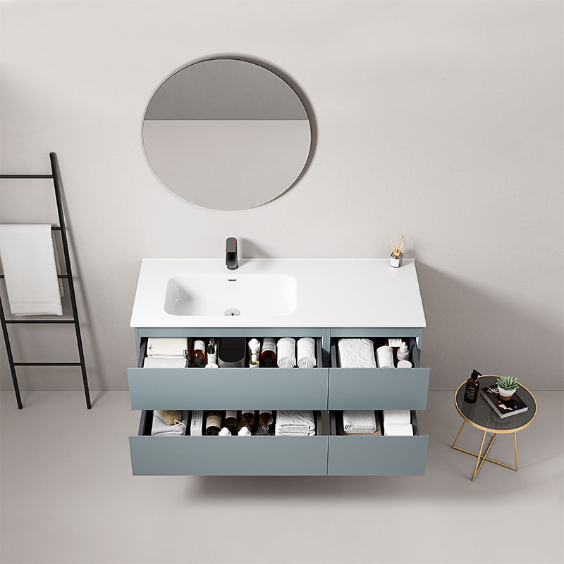 Mobile bagno sospeso 120 cm Blu Avio Lavabo a Sinistra in Ceramica Specchio Tondo - Fiji Paint