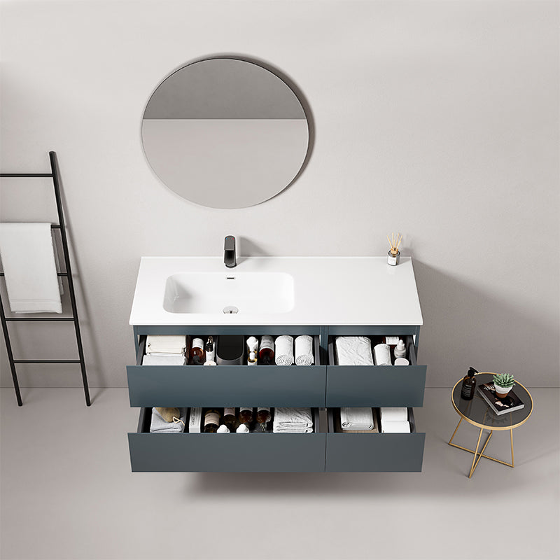 Mobile bagno sospeso 120 cm Blu Mare Lavabo a Sinistra in Ceramica Specchio Tondo - Fiji Paint
