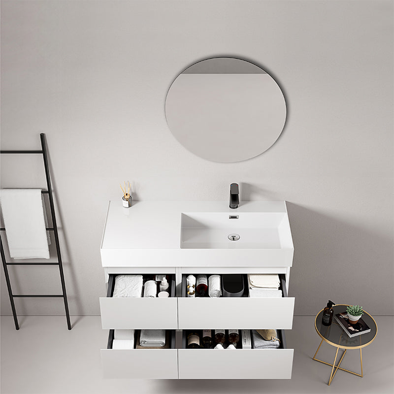 Mobile bagno sospeso 100 cm Bianco Lavabo a Destra in Resina Specchio Tondo - Fiji Paint