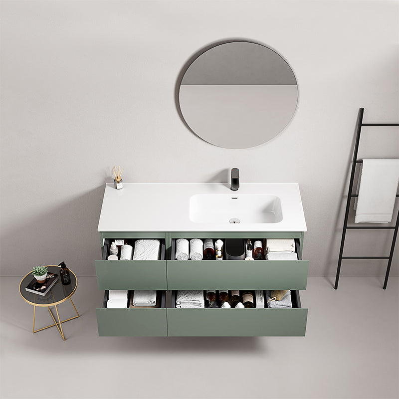 Mobile bagno sospeso 120 cm Verde Salvia Lavabo a Destra in Ceramica Specchio Tondo - Fiji Paint