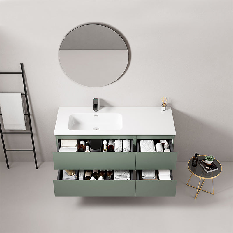 Mobile bagno sospeso 120 cm Verde Salvia Lavabo a Sinistra in Ceramica Specchio Tondo - Fiji Paint