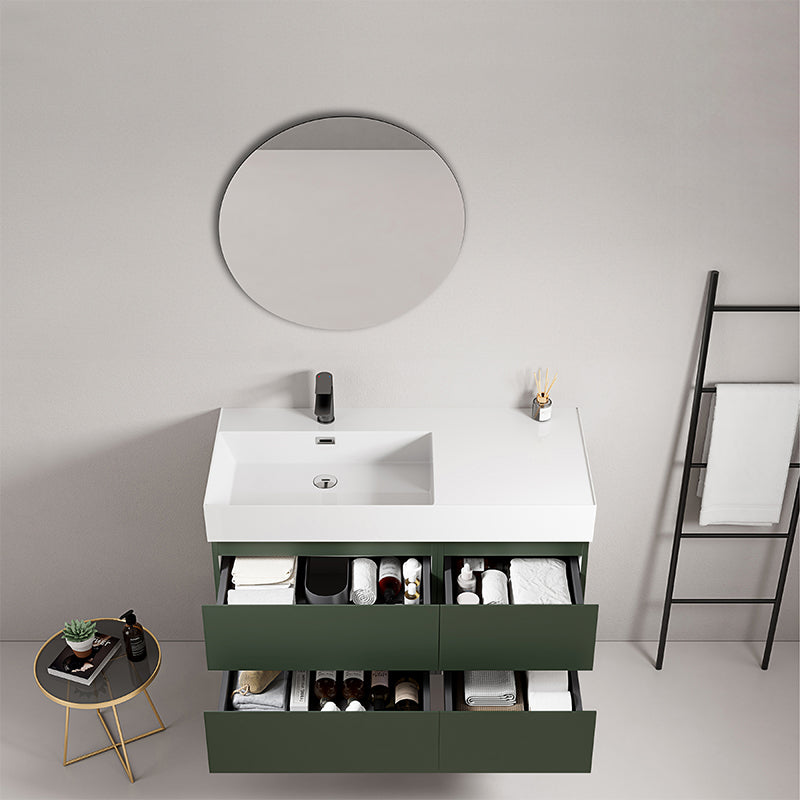 Mobile bagno sospeso 100 cm Verde Comodoro Lavabo a Sinistra in Resina Specchio Tondo - Fiji Paint