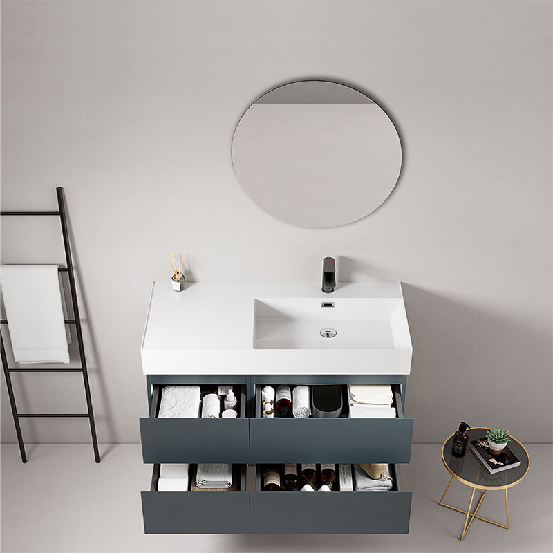 Mobile bagno sospeso 100 cm Blu Mare Lavabo a Destra in Resina Specchio Tondo - Fiji Paint