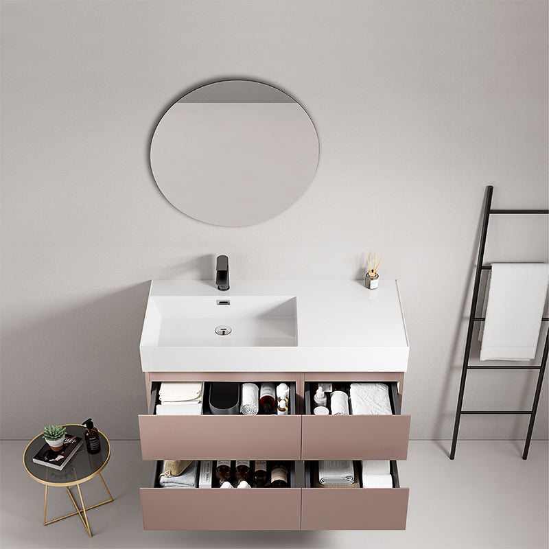 Mobile bagno sospeso 100 cm Rosa Retro Lavabo a Sinistra in Resina Specchio Tondo - Fiji Paint