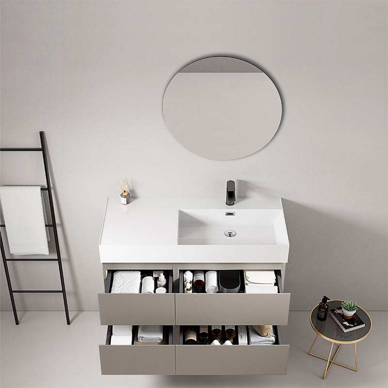 Mobile bagno sospeso 100 cm Grigio Cenere Lavabo a Destra in Resina Specchio Tondo - Fiji Paint