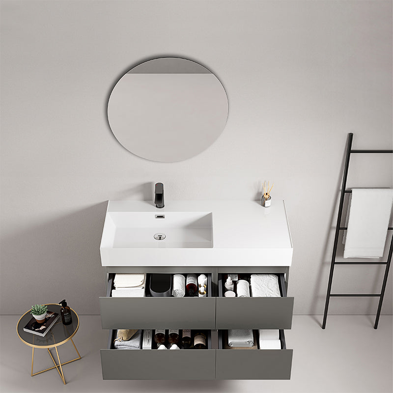 Mobile bagno sospeso 100 cm Grigio Londra Lavabo a Sinistra in Resina Specchio Tondo - Fiji Paint