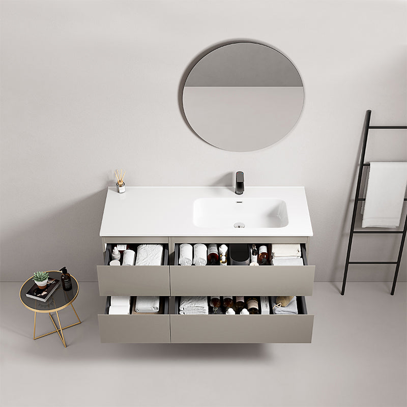Mobile bagno sospeso 120 cm Grigio Cenere Lavabo a Destra in Ceramica Specchio Tondo - Fiji Paint