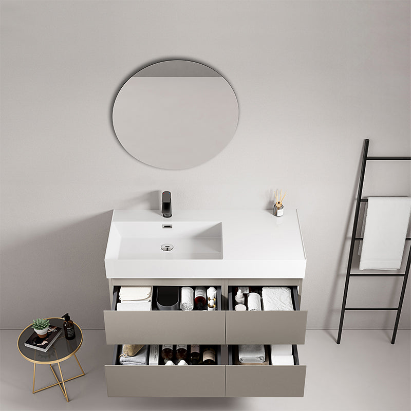 Mobile bagno sospeso 100 cm Grigio Cenere Lavabo a Sinistra in Resina Specchio Tondo - Fiji Paint