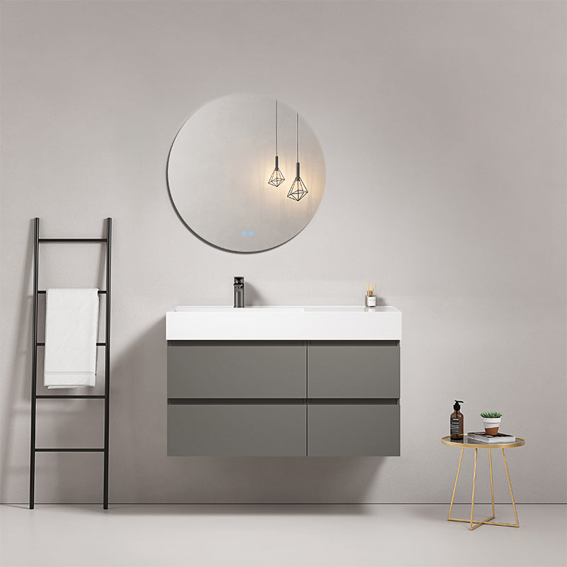 Mobile bagno sospeso 100 cm Grigio Londra Lavabo a Sinistra in Resina Specchio Tondo - Fiji Paint