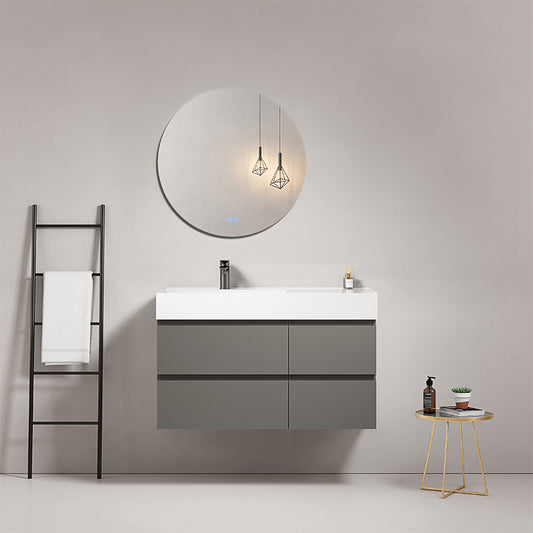 Mobile bagno sospeso 100 cm Grigio Londra Lavabo a Sinistra in Resina Specchio Tondo - Fiji Paint