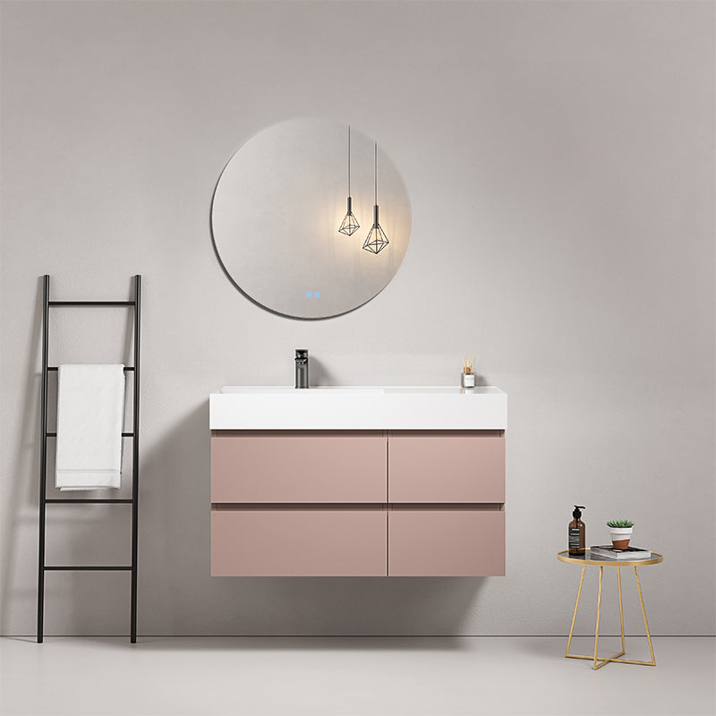 Mobile bagno sospeso 100 cm Rosa Retro Lavabo a Sinistra in Resina Specchio Tondo - Fiji Paint