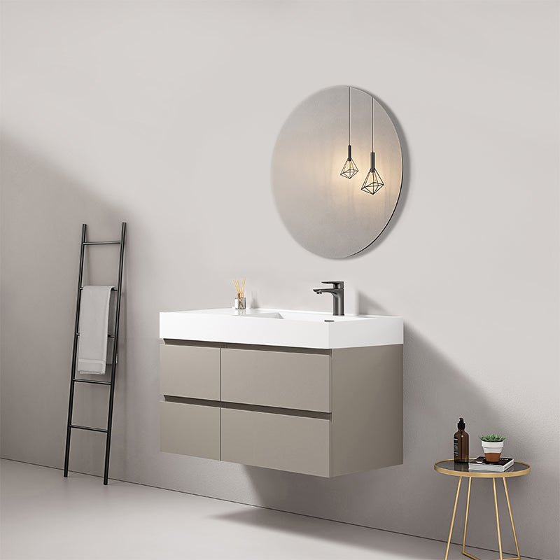 Mobile bagno sospeso 100 cm Grigio Cenere Lavabo a Destra in Resina Specchio Tondo - Fiji Paint
