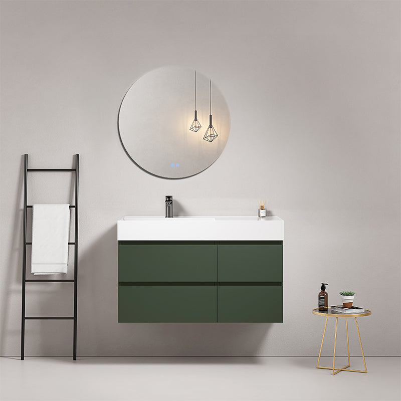 Mobile bagno sospeso 100 cm Verde Comodoro Lavabo a Sinistra in Resina Specchio Tondo - Fiji Paint