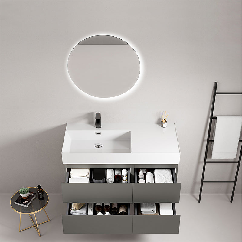 Mobile bagno sospeso 100 cm Grigio Londra Lavabo a Sinistra in Resina Specchio Tondo Retroilluminato - Fiji Paint