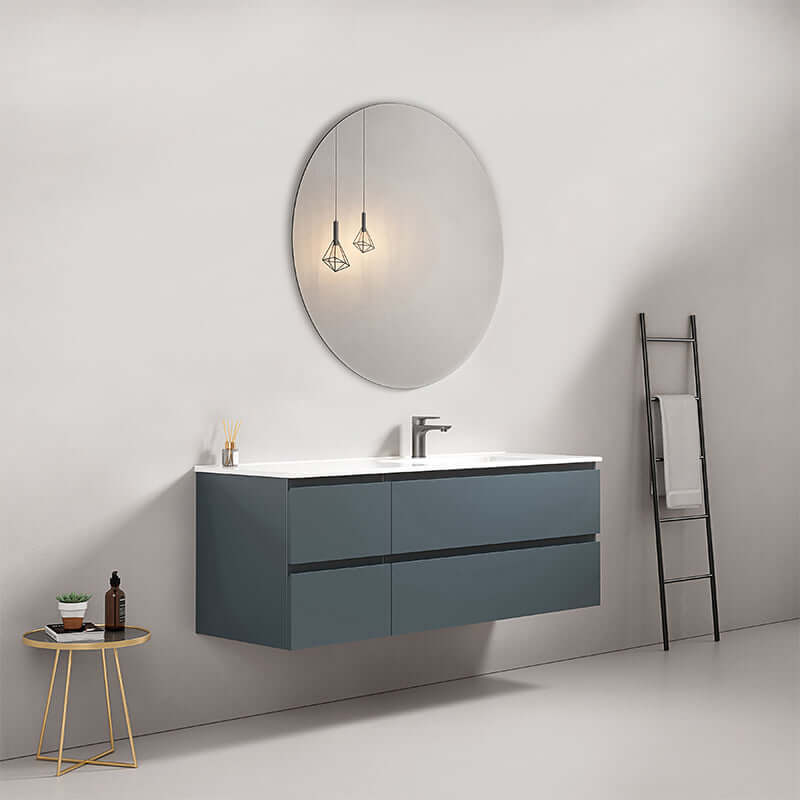 Mobile bagno sospeso 140 cm Blu Mare con lavabo a destra e specchio tondo, design moderno e funzionale. (25686258)