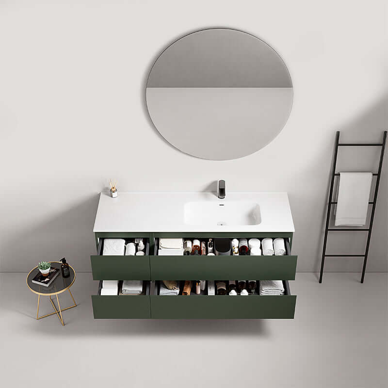 Mobile bagno sospeso 140 cm Verde Comodoro con lavabo e specchio tondo, design moderno e funzionale. (25686891)