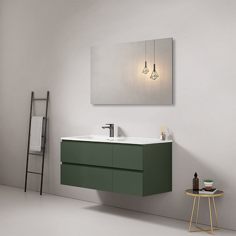 Bathroom Cabinet Wall-hung 120 cm Green Comodoro Left-hand Ceramic Sink Mirror Square - Fiji Paint