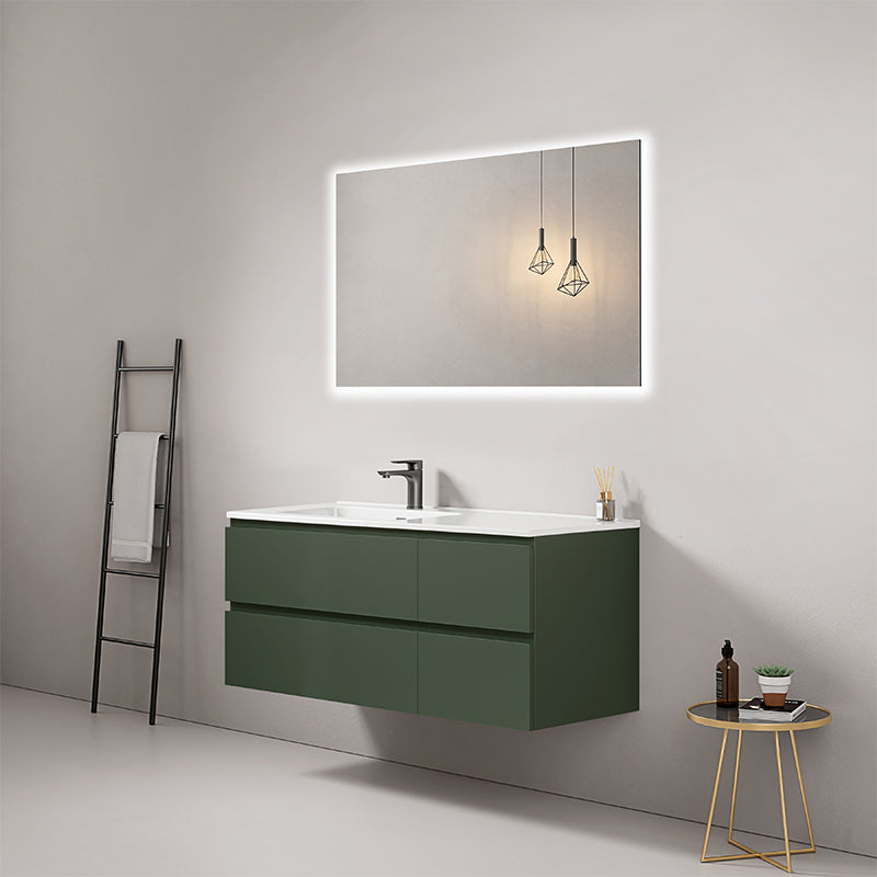 120cm Wall-hung Bathroom Cabinet Comodoro Green Left-Hand Ceramic Sink Backlit Mirror - Fiji Paint