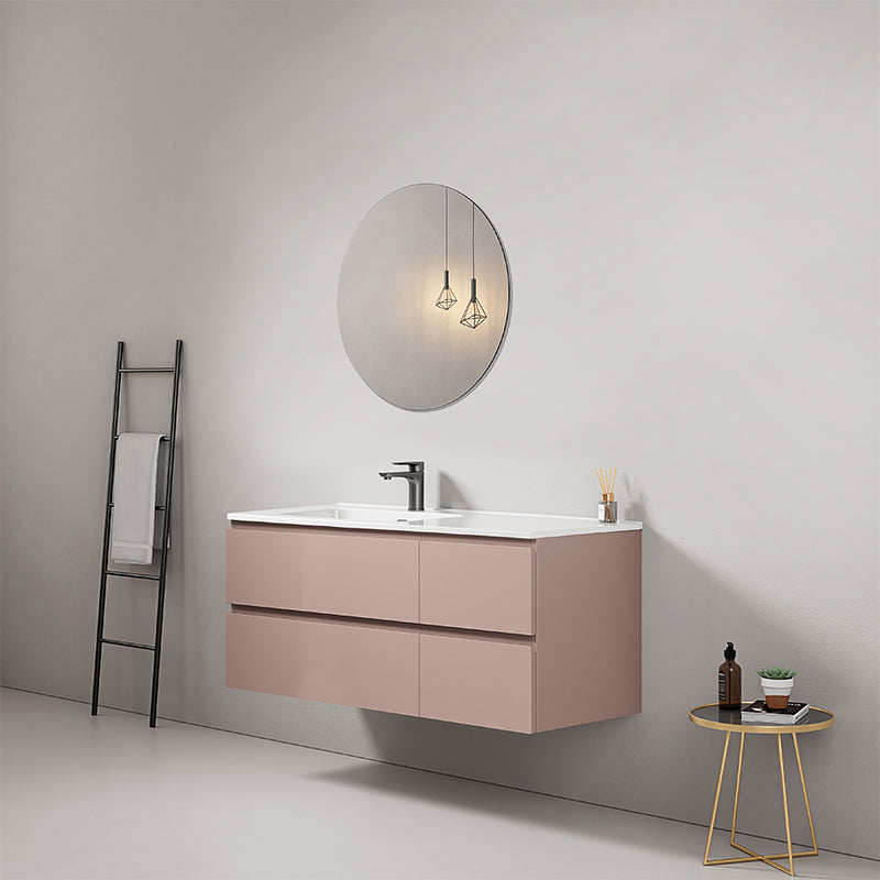 Mobile bagno sospeso 120 cm Rosa Retro Lavabo a Sinistra in Ceramica Specchio Tondo - Fiji Paint