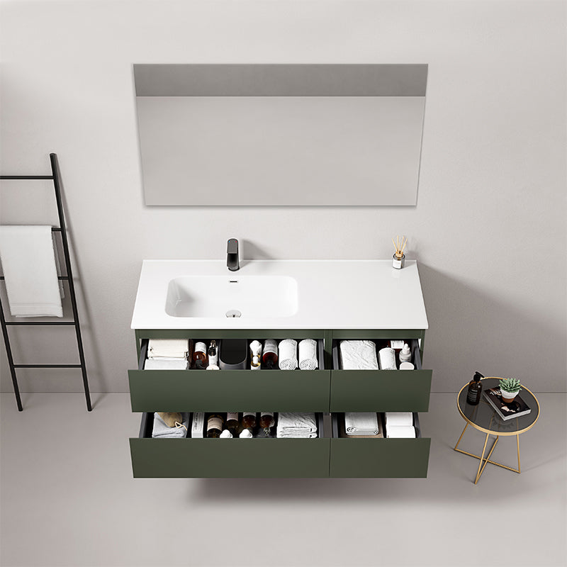 Bathroom Cabinet Wall-hung 120 cm Green Comodoro Left-hand Ceramic Sink Mirror Square - Fiji Paint