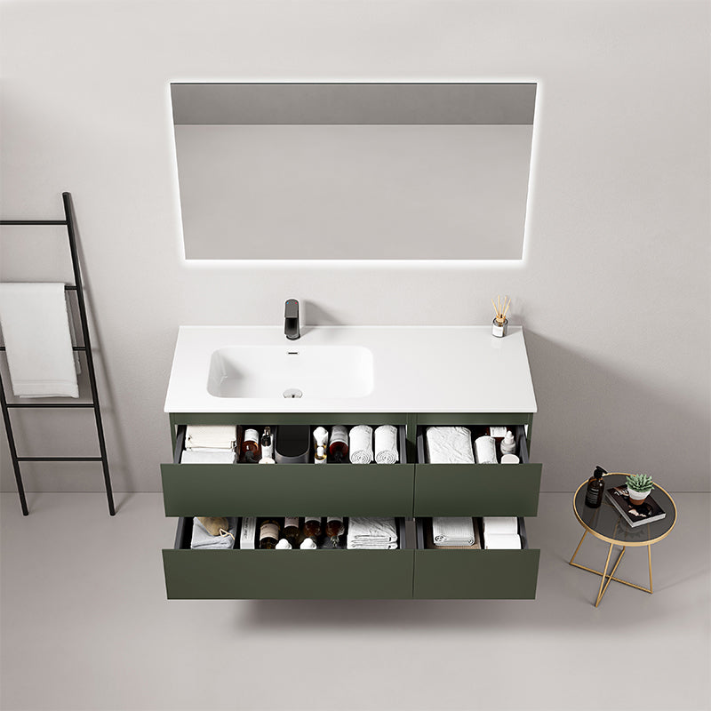 120cm Wall-hung Bathroom Cabinet Comodoro Green Left-Hand Ceramic Sink Backlit Mirror - Fiji Paint
