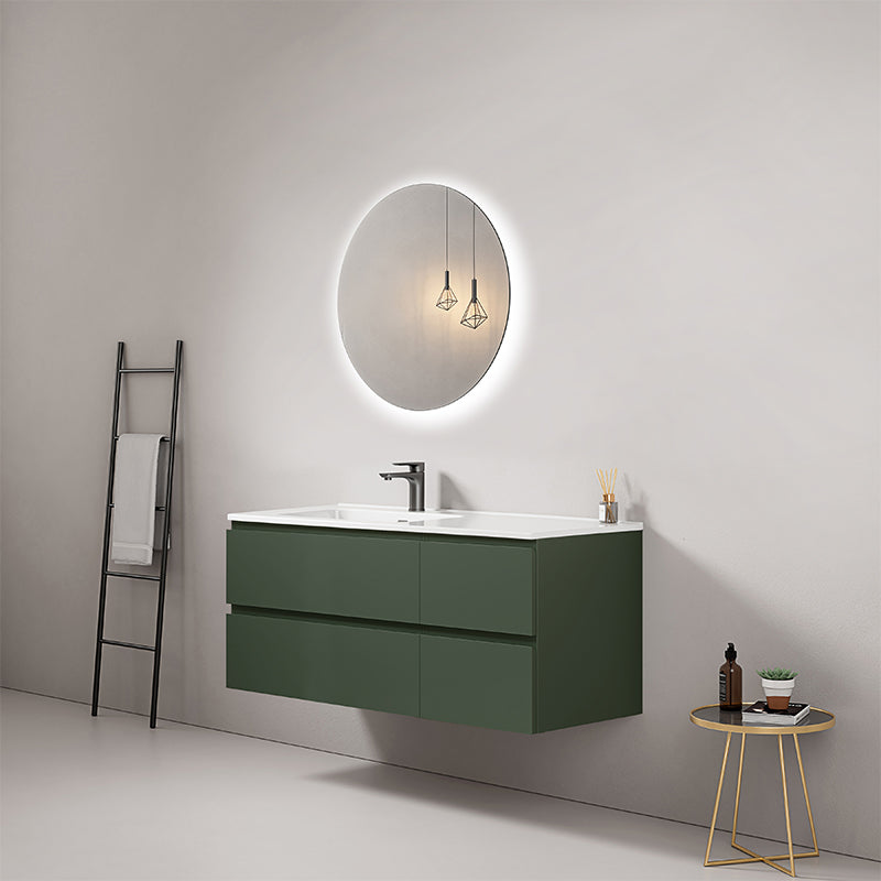 Mobile bagno sospeso 120 cm Verde Comodoro Lavabo a Sinistra in Ceramica Specchio Tondo Retroilluminato - Fiji Paint