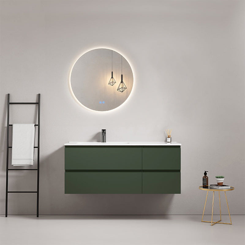 Mobile bagno sospeso 120 cm Verde Comodoro Lavabo a Sinistra in Ceramica Specchio Tondo Retroilluminato - Fiji Paint